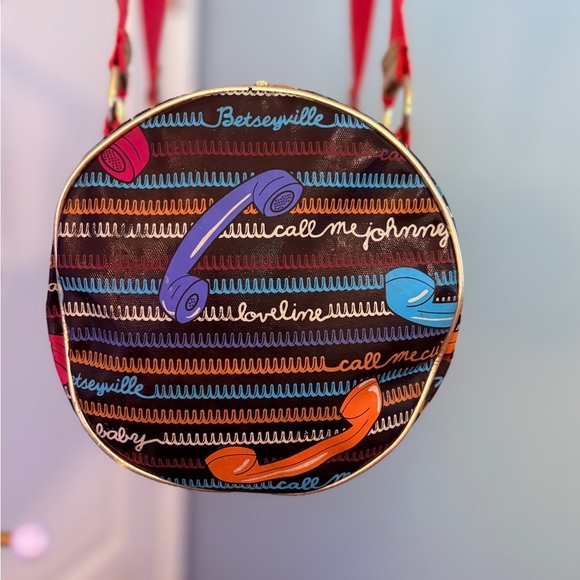 Vtg Betsey Johnson Y2K Black Call Me Betseyville Phone Barrel Bag Dress Handbag - Picture 4 of 14